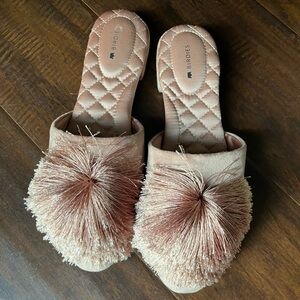 Birdies Songbird Blush Pink Velvet Pom Pom Slipper Mules
